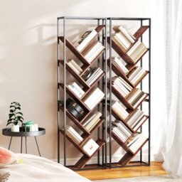 HOMCOM 10 Shelf Industrial-Style Bookshelf - Black/Brown - thumbnail 8