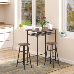 HOMCOM Bar Table and Stools w/ Metal Frame Footrest and Storage Shelf, Bar Table Set for Kitchen, Dining Room, Pub, Cafe, Black and Oak - Aosom UK - thumbnail 2