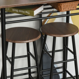 HOMCOM Bar Table and Stools w/ Metal Frame Footrest and Storage Shelf, Bar Table Set for Kitchen, Dining Room, Pub, Cafe, Black and Oak - Aosom UK - thumbnail 8