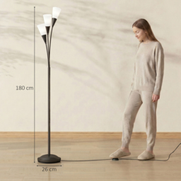 HOMCOM Modern Standing Lamp, 3-Light Upright Floor Lamps for Living Room, Black - thumbnail 3