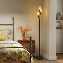 HOMCOM Modern Standing Lamp, 3-Light Upright Floor Lamps for Living Room, Black - thumbnail 2