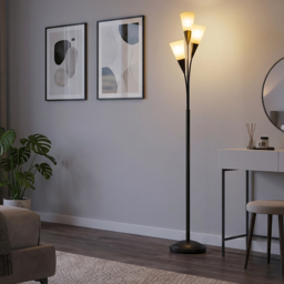 HOMCOM Modern Standing Lamp, 3-Light Upright Floor Lamps for Living Room, Black - thumbnail 8
