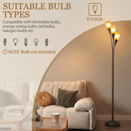 HOMCOM Modern Standing Lamp, 3-Light Upright Floor Lamps for Living Room, Black - thumbnail 6