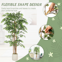 HOMCOM 180cm Artificial Ficus Tree, Fake Potted Tree with Solid Wood Trunk and Pot for Indoor, Green - thumbnail 6