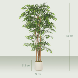 HOMCOM 180cm Artificial Ficus Tree, Fake Potted Tree with Solid Wood Trunk and Pot for Indoor, Green - thumbnail 3