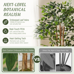 HOMCOM 180cm Artificial Ficus Tree, Fake Potted Tree with Solid Wood Trunk and Pot for Indoor, Green - thumbnail 4