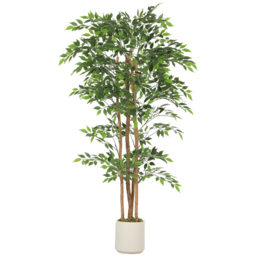 HOMCOM 180cm Artificial Ficus Tree, Fake Potted Tree with Solid Wood Trunk and Pot for Indoor, Green