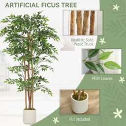 HOMCOM 180cm Artificial Ficus Tree, Fake Potted Tree with Solid Wood Trunk and Pot for Indoor, Green - thumbnail 4