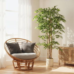 HOMCOM 180cm Artificial Ficus Tree, Fake Potted Tree with Solid Wood Trunk and Pot for Indoor, Green - thumbnail 2