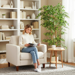 HOMCOM 180cm Artificial Ficus Tree, Fake Potted Tree with Solid Wood Trunk and Pot for Indoor, Green - thumbnail 8