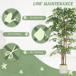 HOMCOM 180cm Artificial Ficus Tree, Fake Potted Tree with Solid Wood Trunk and Pot for Indoor, Green - thumbnail 5