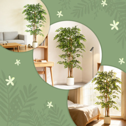 HOMCOM 180cm Artificial Ficus Tree, Fake Potted Tree with Solid Wood Trunk and Pot for Indoor, Green - thumbnail 7