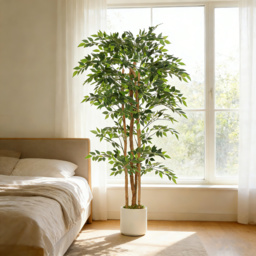 HOMCOM 180cm Artificial Ficus Tree, Fake Potted Tree with Solid Wood Trunk and Pot for Indoor, Green - thumbnail 9