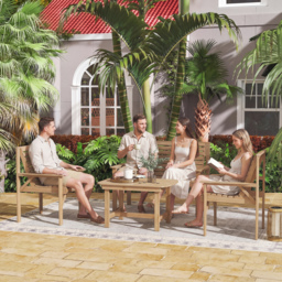 Outsunny 4 Piece Wooden Garden Furniture Set, Outdoor Garden Sofa Set with 2 Armchairs, Loveseat and Coffee Table, Natural Wood - thumbnail 2
