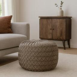 Handcrafted Velvet Pouffe with Deep-Buttoned Diamond Tufting, Opulent Upholstery, Footstool for Living Room, 46L x 46W x 33H cm, Ochre - Aosom UK - thumbnail 4