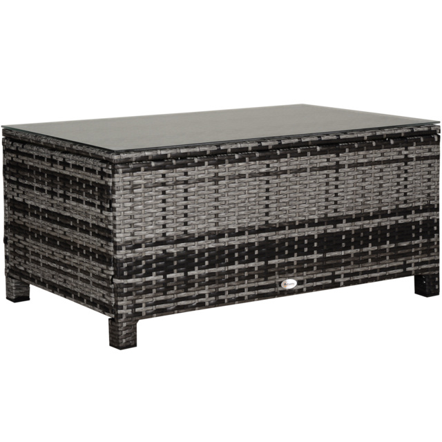 Outsunny Rattan Side Table: Tempered Glass Top, Weather-Resistant Wicker Design for Patio & Garden, Mixed Grey - Aosom UK - image 1