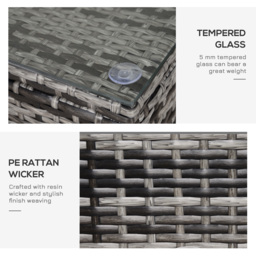 Outsunny Rattan Side Table: Tempered Glass Top, Weather-Resistant Wicker Design for Patio & Garden, Mixed Grey - Aosom UK - thumbnail 5