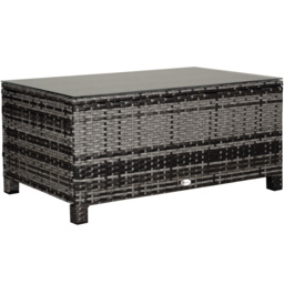 Outsunny Rattan Side Table: Tempered Glass Top, Weather-Resistant Wicker Design for Patio & Garden, Mixed Grey - Aosom UK - thumbnail 1