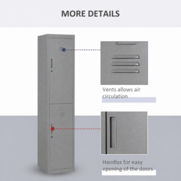 Vinsetto Steel Locker Cabinet, Lockable Office Storage with Shelves, Durable Cold-Rolled Steel, for Schools, Offices, Gyms, Grey - Aosom UK - thumbnail 6