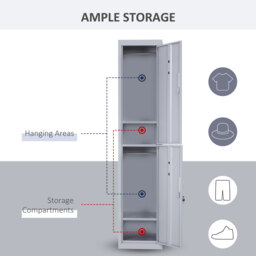 Vinsetto Steel Locker Cabinet, Lockable Office Storage with Shelves, Durable Cold-Rolled Steel, for Schools, Offices, Gyms, Grey - Aosom UK - thumbnail 4