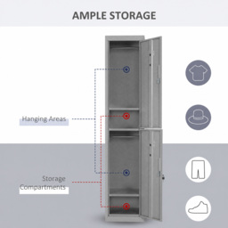Vinsetto Steel Locker Cabinet, Lockable Office Storage with Shelves, Durable Cold-Rolled Steel, for Schools, Offices, Gyms, Grey - Aosom UK - thumbnail 4