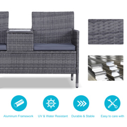 Outsunny Garden Rattan 2 Seater Companion Seat Wicker Love Seat Weave Partner Bench with Cushions Patio Outdoor Furniture - Grey - Aosom UK - thumbnail 6
