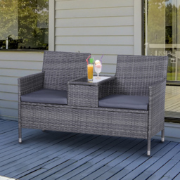 Outsunny Garden Rattan 2 Seater Companion Seat Wicker Love Seat Weave Partner Bench with Cushions Patio Outdoor Furniture - Grey - Aosom UK - thumbnail 2