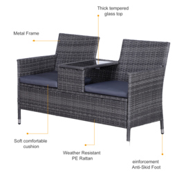 Outsunny Garden Rattan 2 Seater Companion Seat Wicker Love Seat Weave Partner Bench with Cushions Patio Outdoor Furniture - Grey - Aosom UK - thumbnail 4