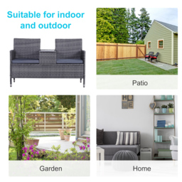 Outsunny Garden Rattan 2 Seater Companion Seat Wicker Love Seat Weave Partner Bench with Cushions Patio Outdoor Furniture - Grey - Aosom UK - thumbnail 7