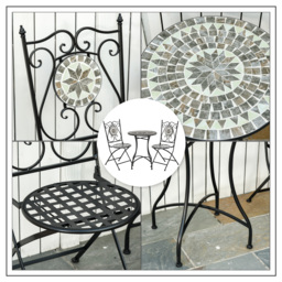 Outsunny 3 Pcs Mosaic Tile Garden Bistro Set Outdoor Seating w/ Table 2 Folding Chairs Set Metal Frame Elegant Scrolling Indoor Patio Balcony - thumbnail 7