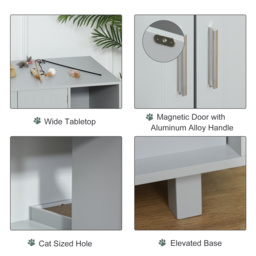 PawHut Cat Litter Box Enclosure, Wooden, Nightstand/End Table Design, with Scratcher, Magnetic Doors, Grey - Aosom UK - thumbnail 6