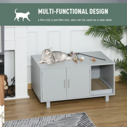 PawHut Cat Litter Box Enclosure, Wooden, Nightstand/End Table Design, with Scratcher, Magnetic Doors, Grey - Aosom UK - thumbnail 4