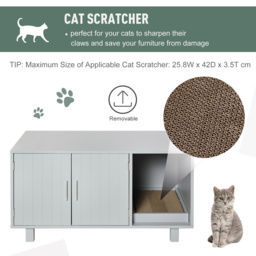 PawHut Cat Litter Box Enclosure, Wooden, Nightstand/End Table Design, with Scratcher, Magnetic Doors, Grey - Aosom UK - thumbnail 5
