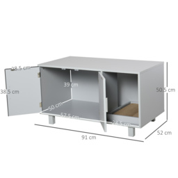 PawHut Cat Litter Box Enclosure, Wooden, Nightstand/End Table Design, with Scratcher, Magnetic Doors, Grey - Aosom UK - thumbnail 3