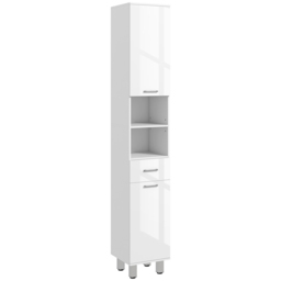"kleankin 71"" Tall Slim Bathroom Storage Cabinet, Tall Narrow Cupboard with Drawer, Open Shelves, 2 Doors Cabinets and Adjustable Shelves for Kitchen, Hallway, Living Room, High Gloss White"