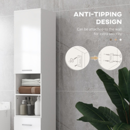 "kleankin 71"" Tall Slim Bathroom Storage Cabinet, Tall Narrow Cupboard with Drawer, Open Shelves, 2 Doors Cabinets and Adjustable Shelves for Kitchen, Hallway, Living Room, High Gloss White" - thumbnail 5