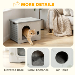 PawHut Cat House Stackable Pet Shelter with Removable Cushion for Indoor Outdoor Use Grey - thumbnail 7