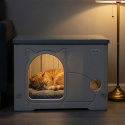 PawHut Cat House Stackable Pet Shelter with Removable Cushion for Indoor Outdoor Use Grey - thumbnail 8
