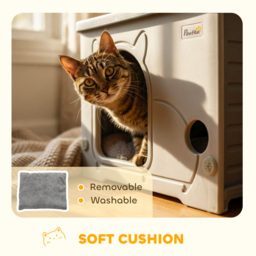 PawHut Cat House Stackable Pet Shelter with Removable Cushion for Indoor Outdoor Use Grey - thumbnail 5