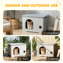 PawHut Cat House Stackable Pet Shelter with Removable Cushion for Indoor Outdoor Use Grey - thumbnail 4
