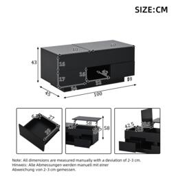 Lift-Top Coffee Table with App-Controlled RGB LED Lights, High-Gloss Center Table with Hidden Compartment, 100L x 45W x 43H cm, Black - Aosom UK - thumbnail 3