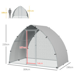 PawHut Galvanised Outdoor Chicken Coop with Cover, for 4-6 Chickens, Hens, Ducks, Rabbits, 3 x 1.9 x 2.2m - Silver Tone - Aosom UK - thumbnail 3