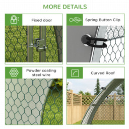 PawHut Galvanised Outdoor Chicken Coop with Cover, for 4-6 Chickens, Hens, Ducks, Rabbits, 3 x 1.9 x 2.2m - Silver Tone - Aosom UK - thumbnail 7
