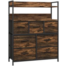 HOMCOM Rustic Chest of Seven Fabric Drawers - Brown Wood Effect - Aosom UK