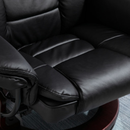 Manual Recliner and Footrest Set HOMCOM PU Leather Leisure Lounge Chair Armchair with Swivel Wood Base, Black - Aosom UK - thumbnail 7