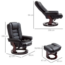 Manual Recliner and Footrest Set HOMCOM PU Leather Leisure Lounge Chair Armchair with Swivel Wood Base, Black - Aosom UK - thumbnail 3