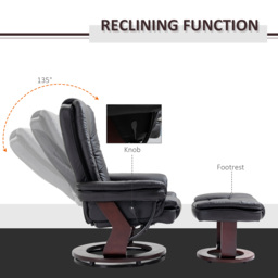 Manual Recliner and Footrest Set HOMCOM PU Leather Leisure Lounge Chair Armchair with Swivel Wood Base, Black - Aosom UK - thumbnail 4
