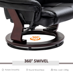 Manual Recliner and Footrest Set HOMCOM PU Leather Leisure Lounge Chair Armchair with Swivel Wood Base, Black - Aosom UK - thumbnail 5