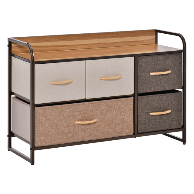 HOMCOM Fabric Dresser: 5-Drawer Linen Tower with Wooden Top, Bedroom & Hallway Storage, Slate Grey - Aosom UK - image 1