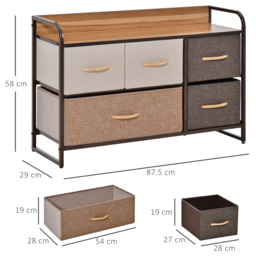 HOMCOM Fabric Dresser: 5-Drawer Linen Tower with Wooden Top, Bedroom & Hallway Storage, Slate Grey - Aosom UK - thumbnail 3